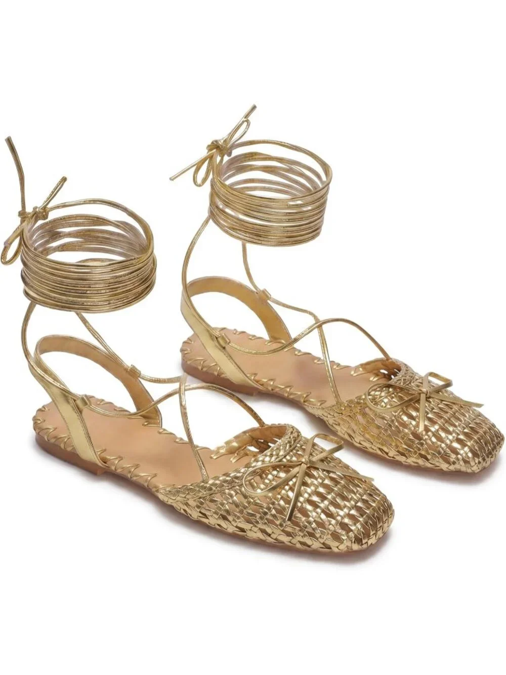 Women Golden Paradise Ballet Flat Lace Up Closed Square Toe Summer Dressy Sandal